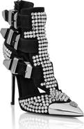 PHILIPP PLEIN Suede Strass Sandals High Heels Skull Women