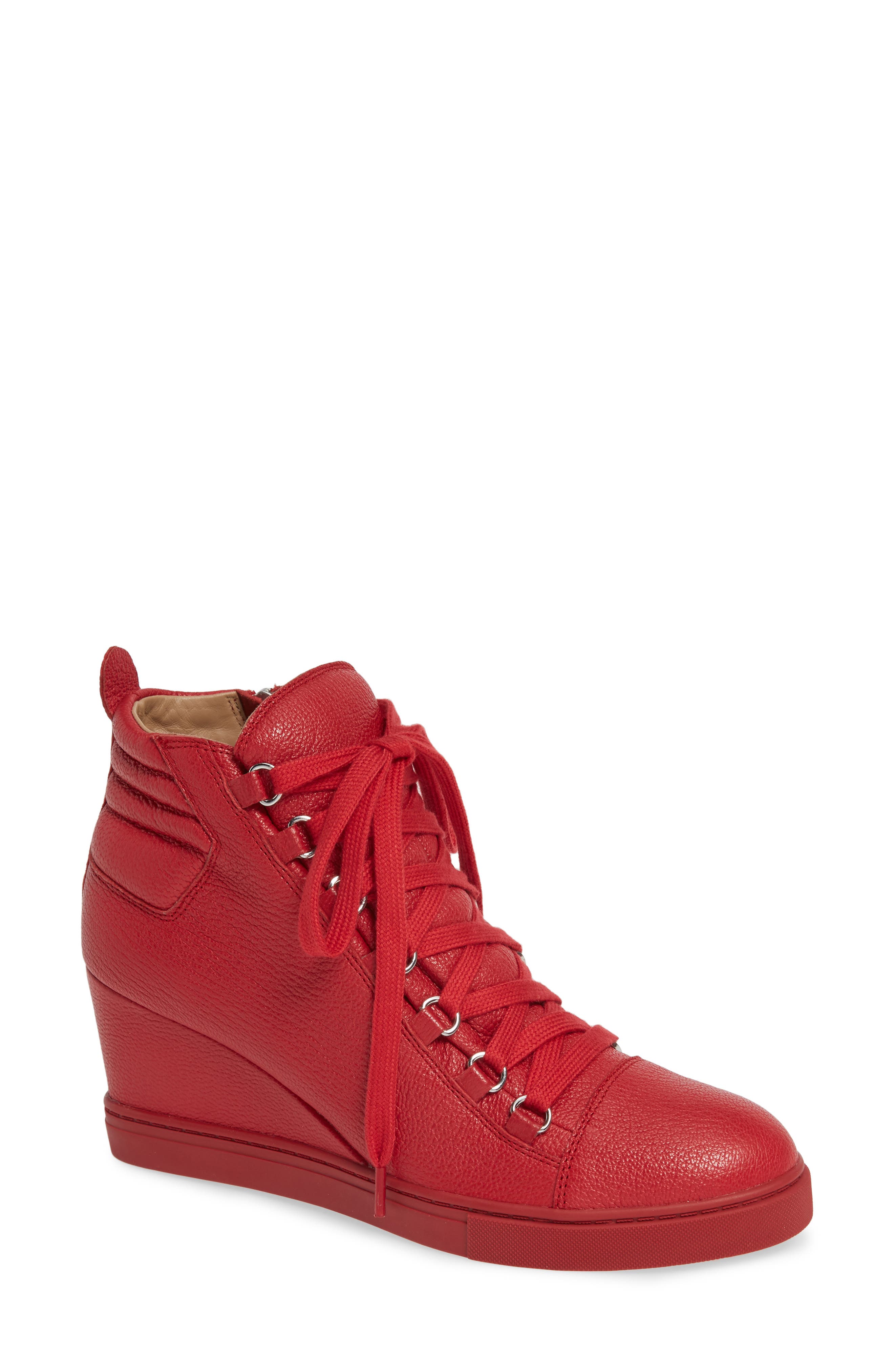 Fenton Wedge Sneaker, Main, color, RED TUMBLED LEATHER