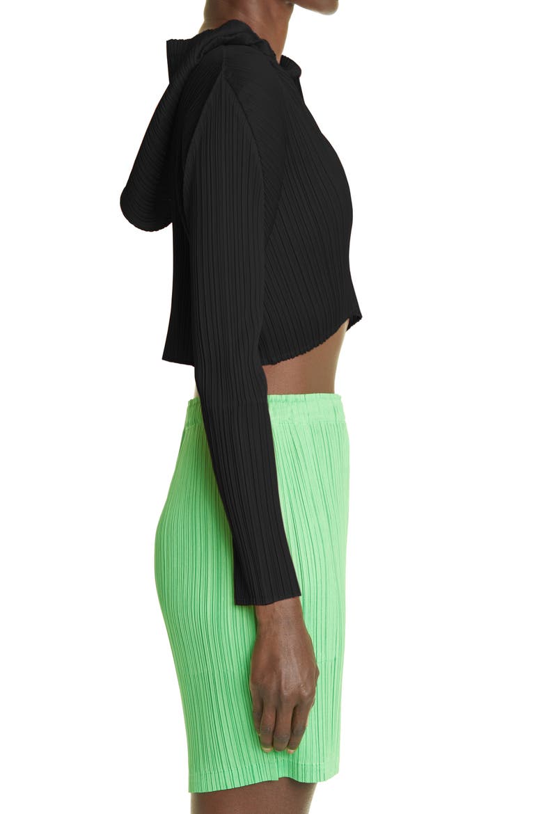 Pleated Crop Hoodie, Alternate, color, BLACK