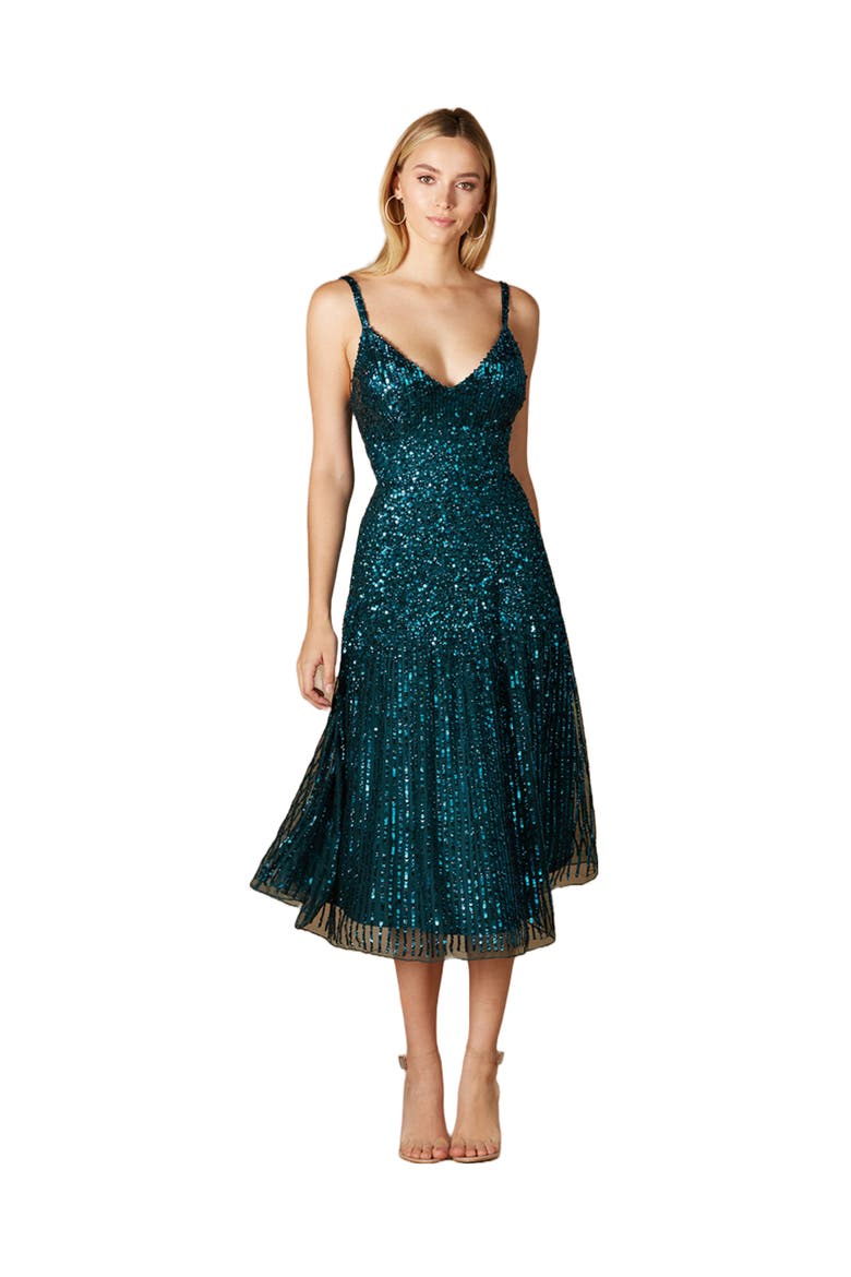 Flowing, Sequin Midi Dress, Main, color, Teal