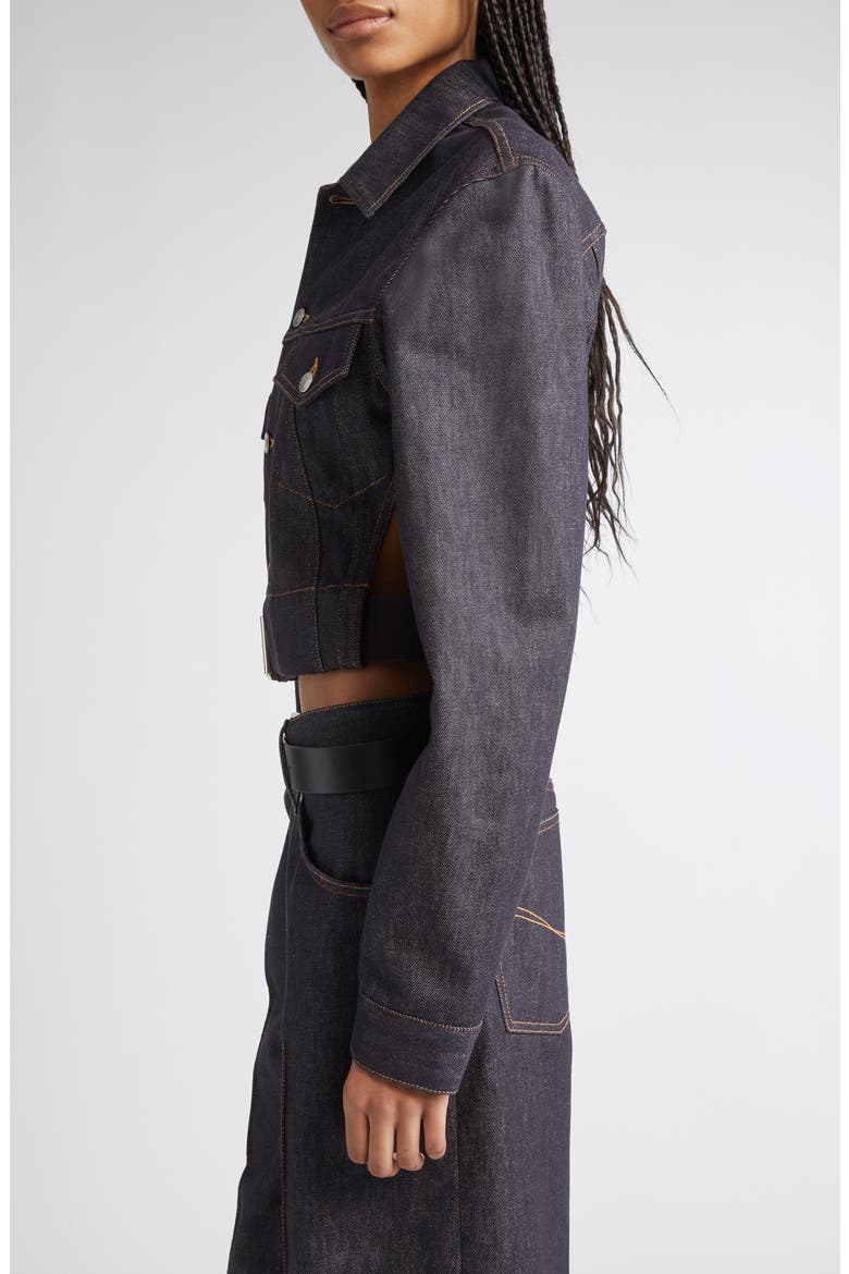 Belted Crop Raw Denim Jacket, Alternate, color, 4123 - RAW BLUE DENIM