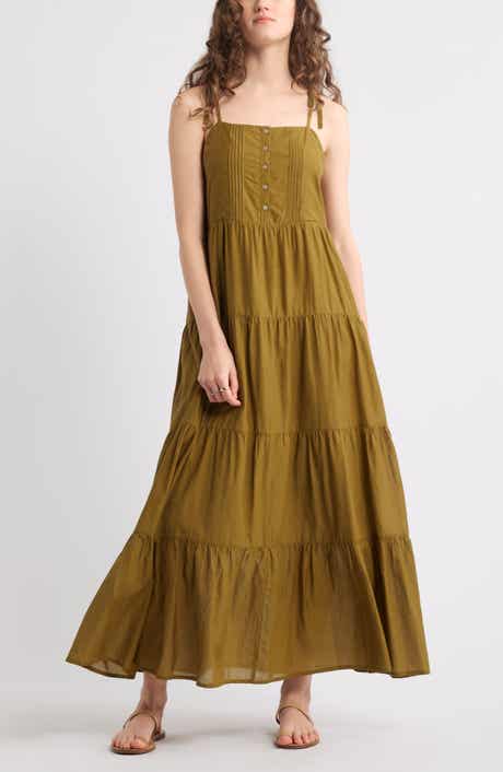 Treasure & Bond Tie Shoulder Tiered Maxi Dress