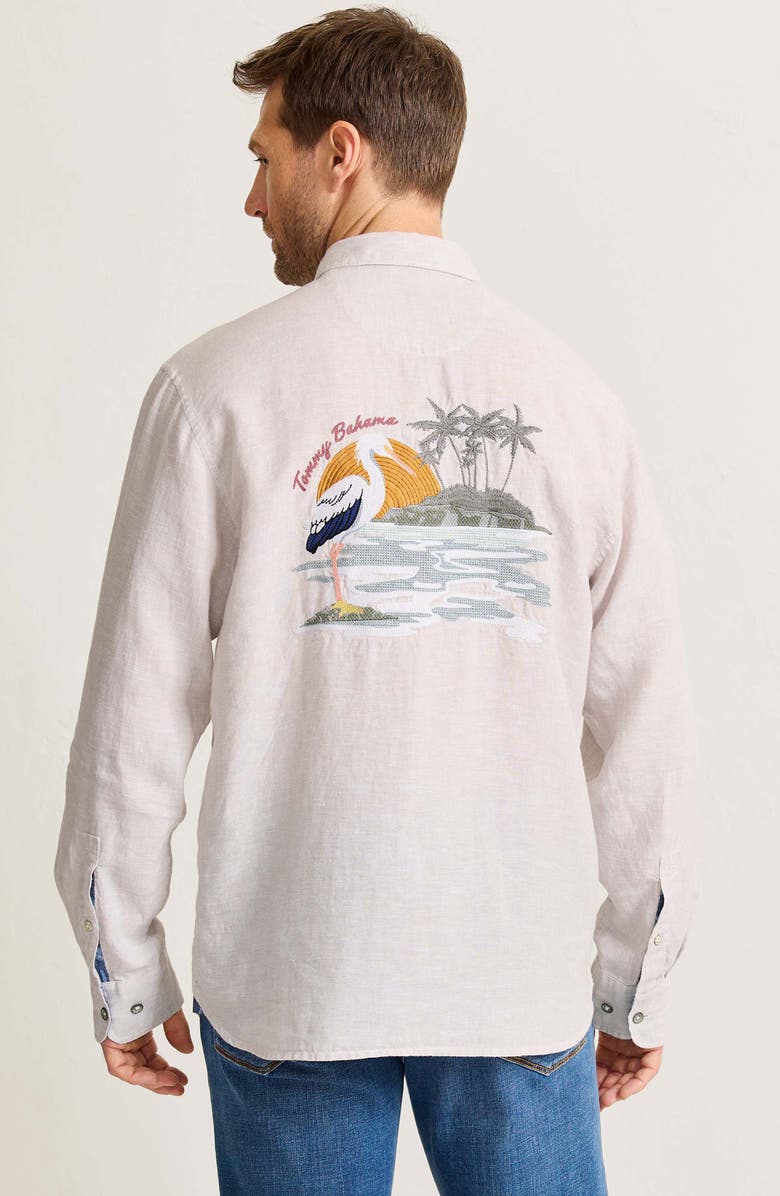 Tommy Bahama Del Mar Island Embroidered Linen Button-Up Shirt, Alternate, color, Natural