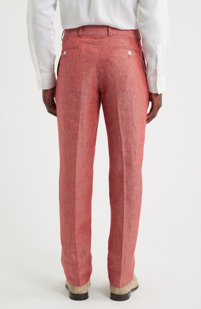 Berle Flat Front Slub Linen Chambray Dress Pants, Alternate, color, Red