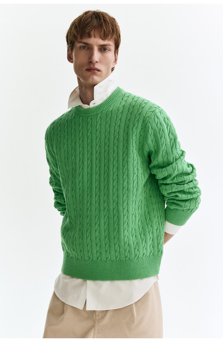 H&M Regular Fit Cable-knit Jumper, Alternate, color, Green