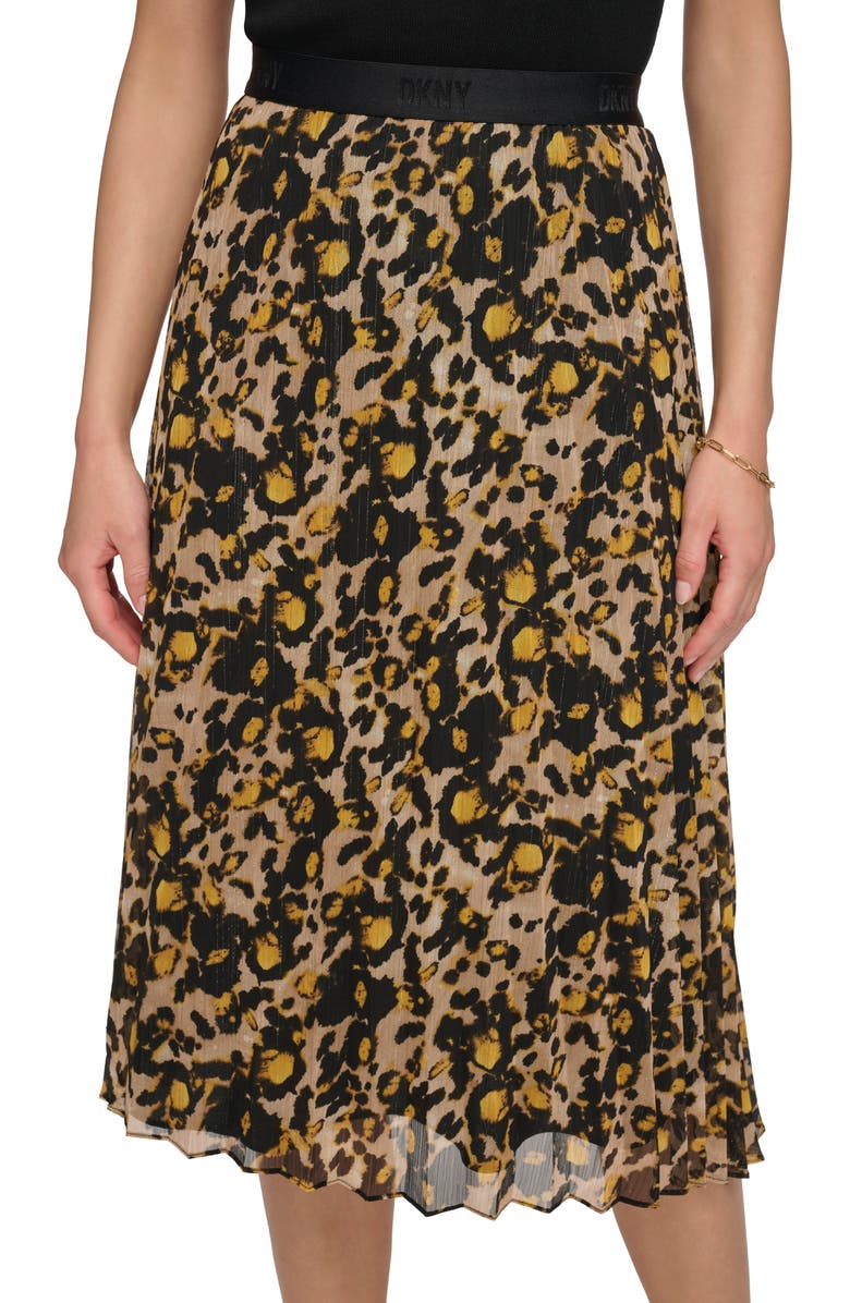 DKNY Leopard Print Metallic Pull-On Skirt, Alternate, color, 
