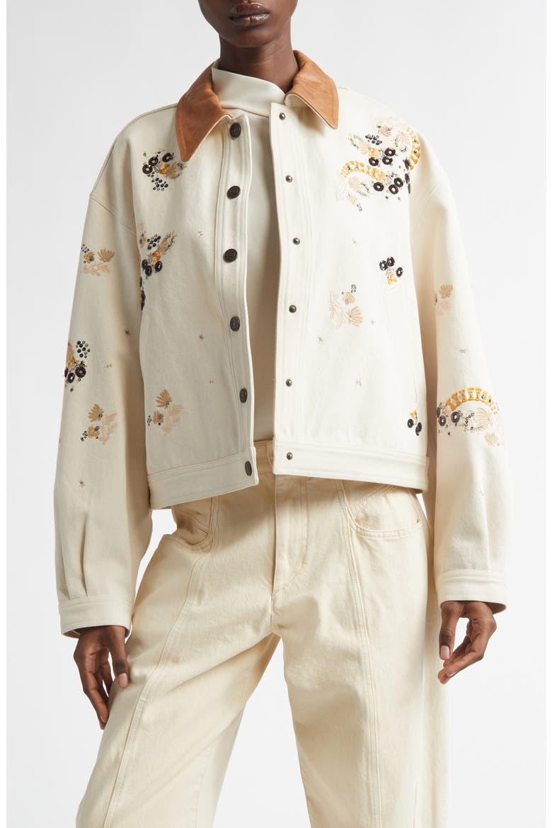Lavine Embellished Denim Jacket, Main, color, ECRU