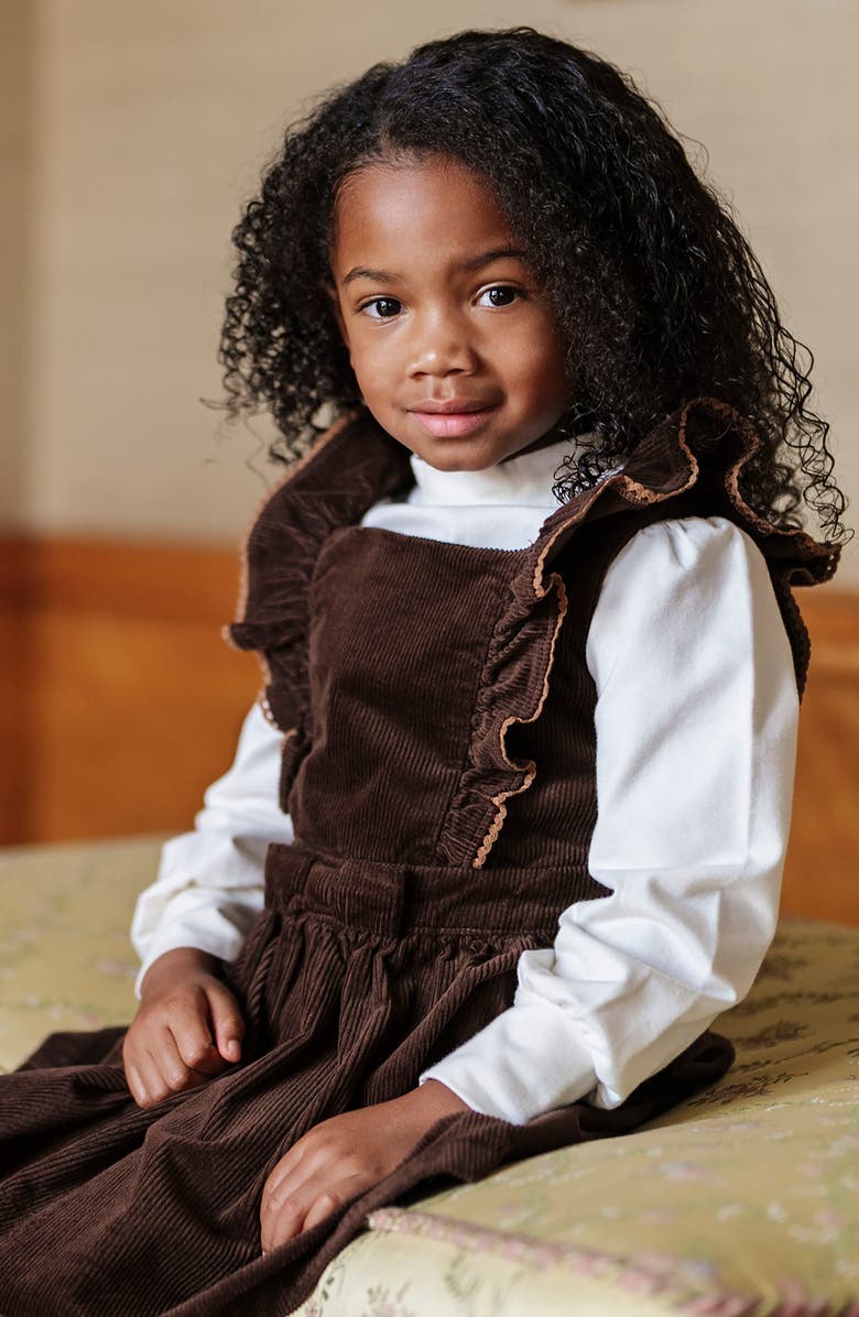 Hope & Henry Organic Corduroy Ruffle Jumper, Alternate, color, Chocolate