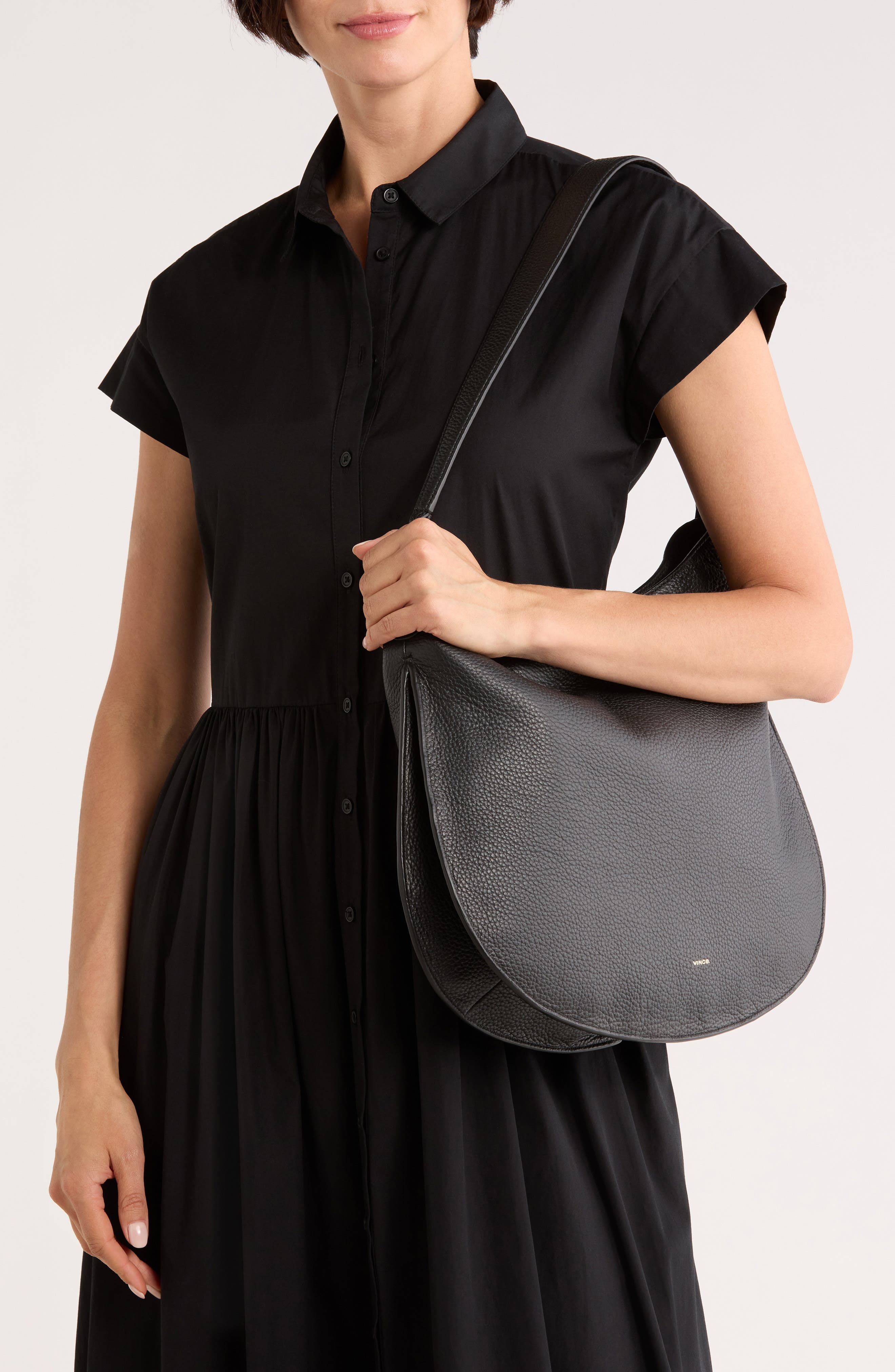 Vince Helena Leather Hobo Bag, Alternate, color, Black
