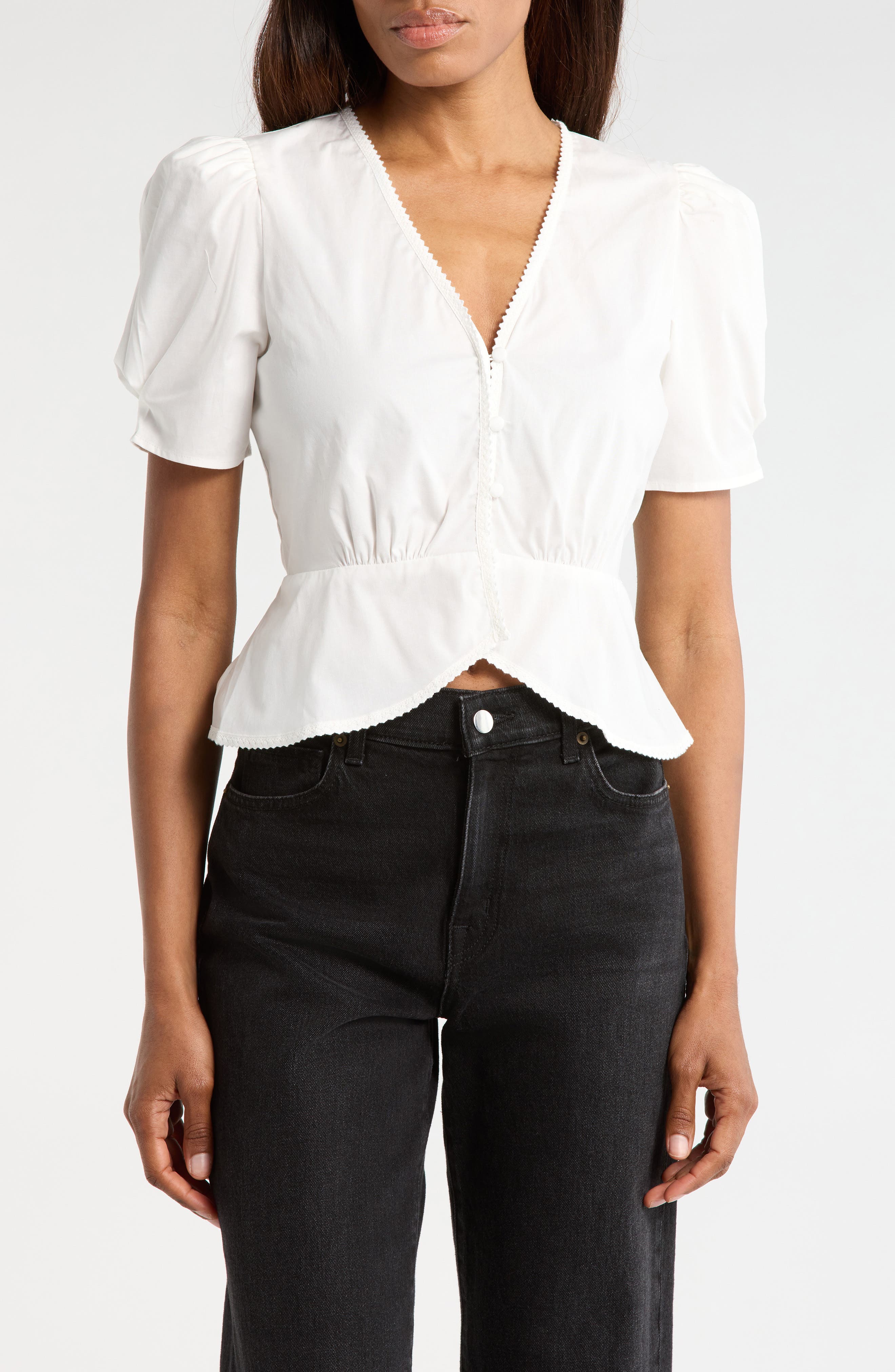 WAYF Stretch Cotton Peplum Top