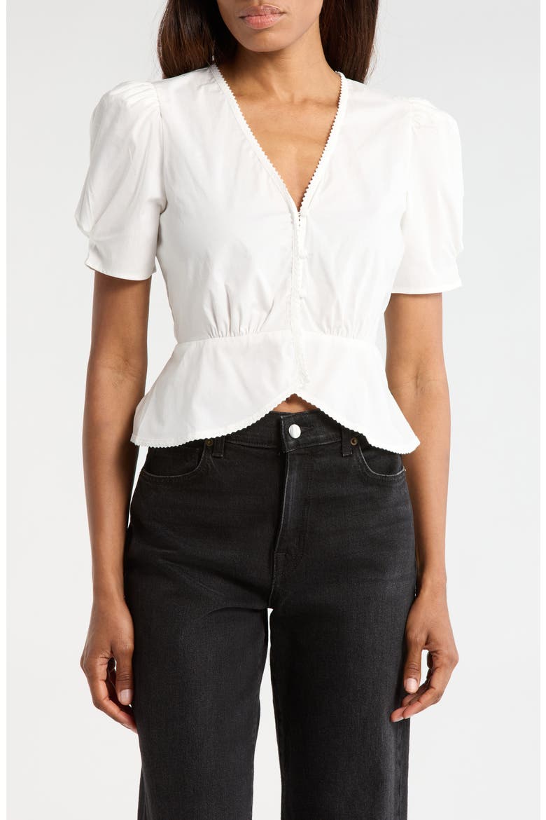 Stretch Cotton Peplum Top, Main, color, IVORY
