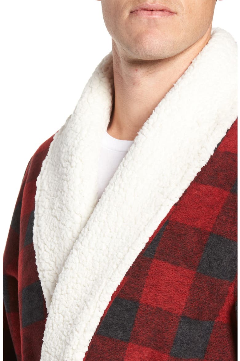Plaid Fleece Robe with Faux Shearling Lining, Alternate, color, RED RIO- BLACK BUFFALO