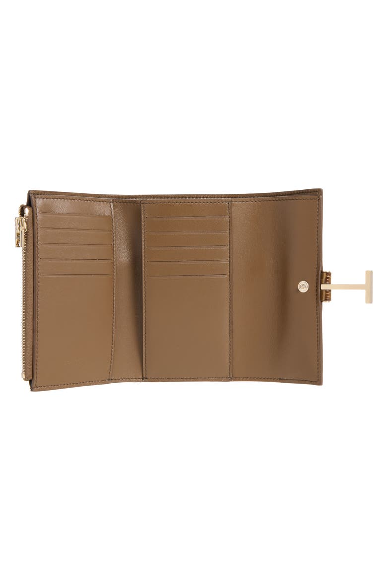Kara Croc Embossed Leather Compact Wallet, Alternate, color, CINNAMON