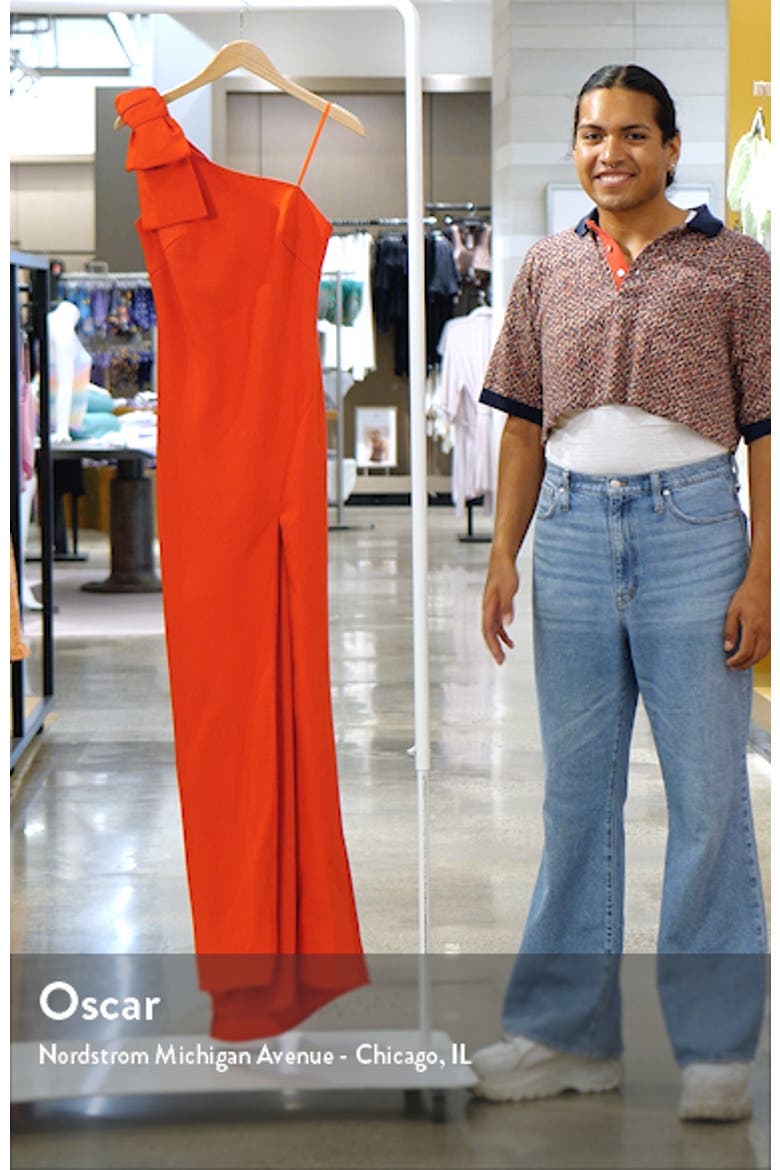 One-Shoulder Stretch-Crepe Gown with Oversized Bow & Thigh-High Slit video