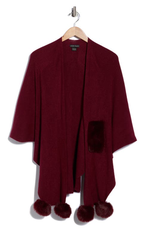 Nanette Lepore Elegant Cropped Pompom Ruana In Burgundy