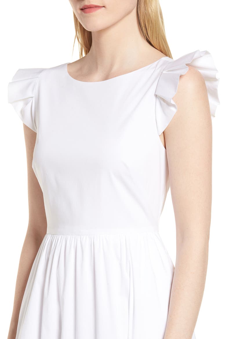 Ruffle Fit & Flare Midi Dress, Alternate, color, WHITE