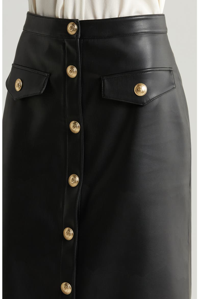 Milann Faux Leather Midi Skirt, Alternate, color, BLACK/ LIGHT GOLD
