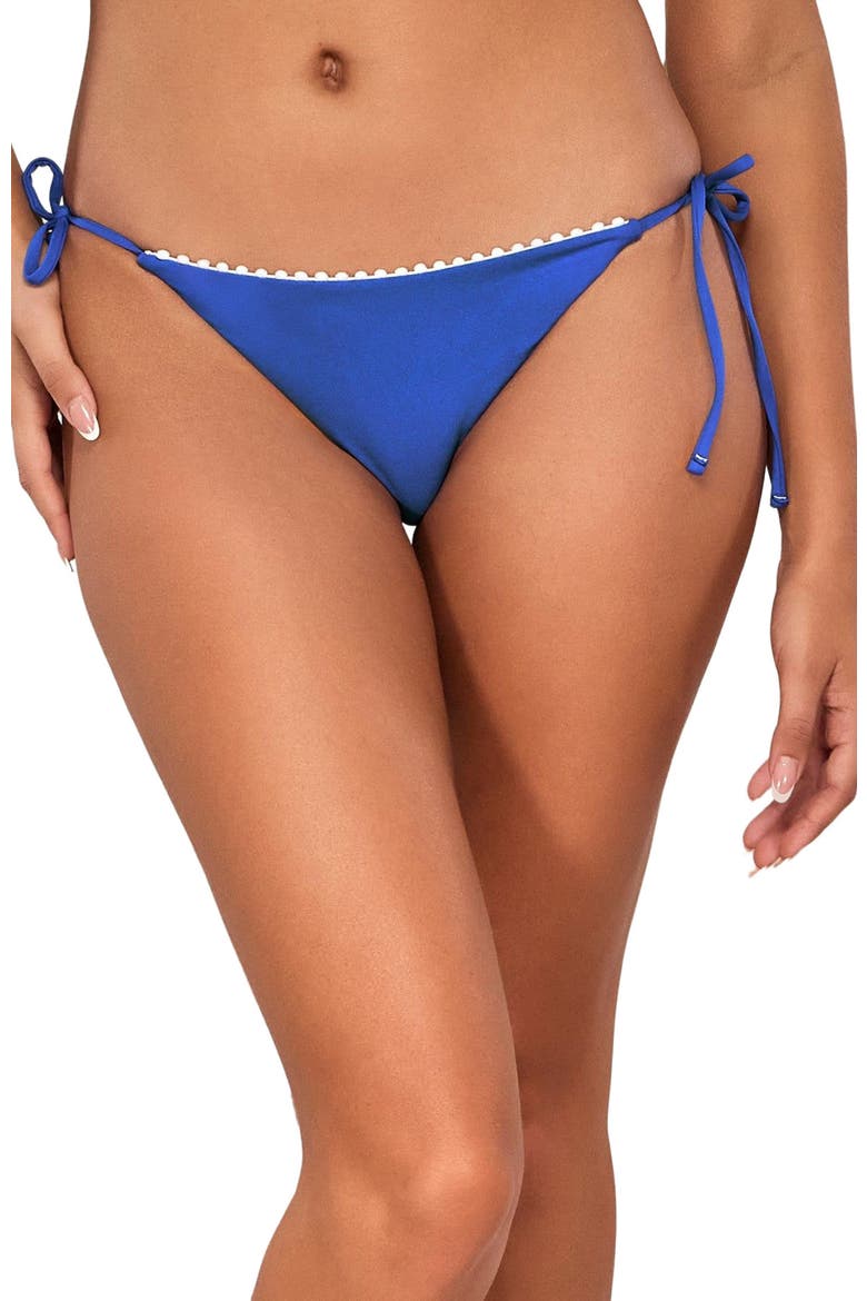 Pom Pom Tie Side Bikini Swim Bottoms, Alternate, color, Atlantic Blue