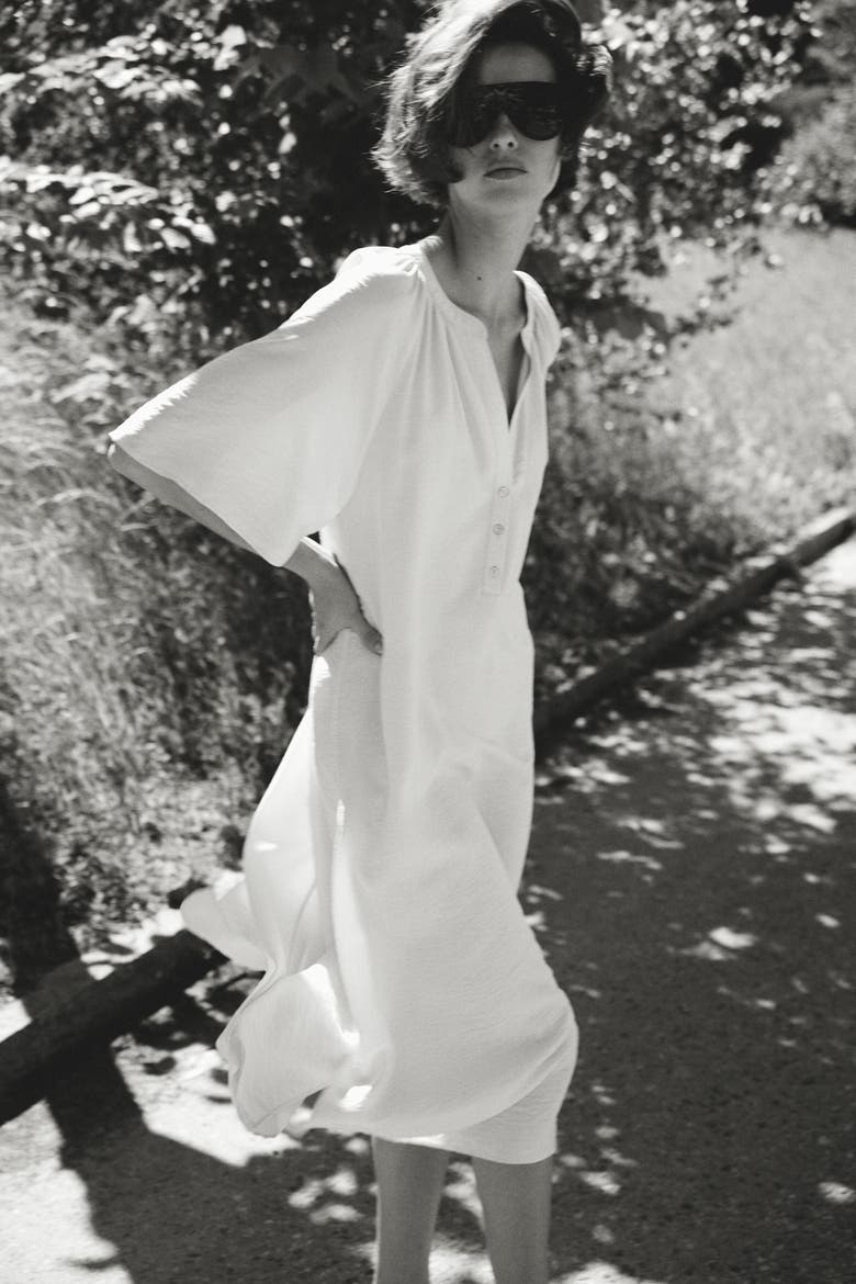 Tie-detail Tunic Dress, Main, color, Light beige