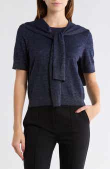 Derek Lam 10 Crosby Sparkle Tied Short Sleeve Sweater