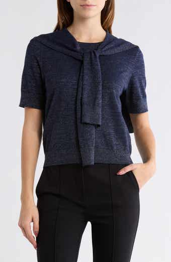 Derek Lam 10 Crosby Sparkle Tied Short Sleeve Sweater