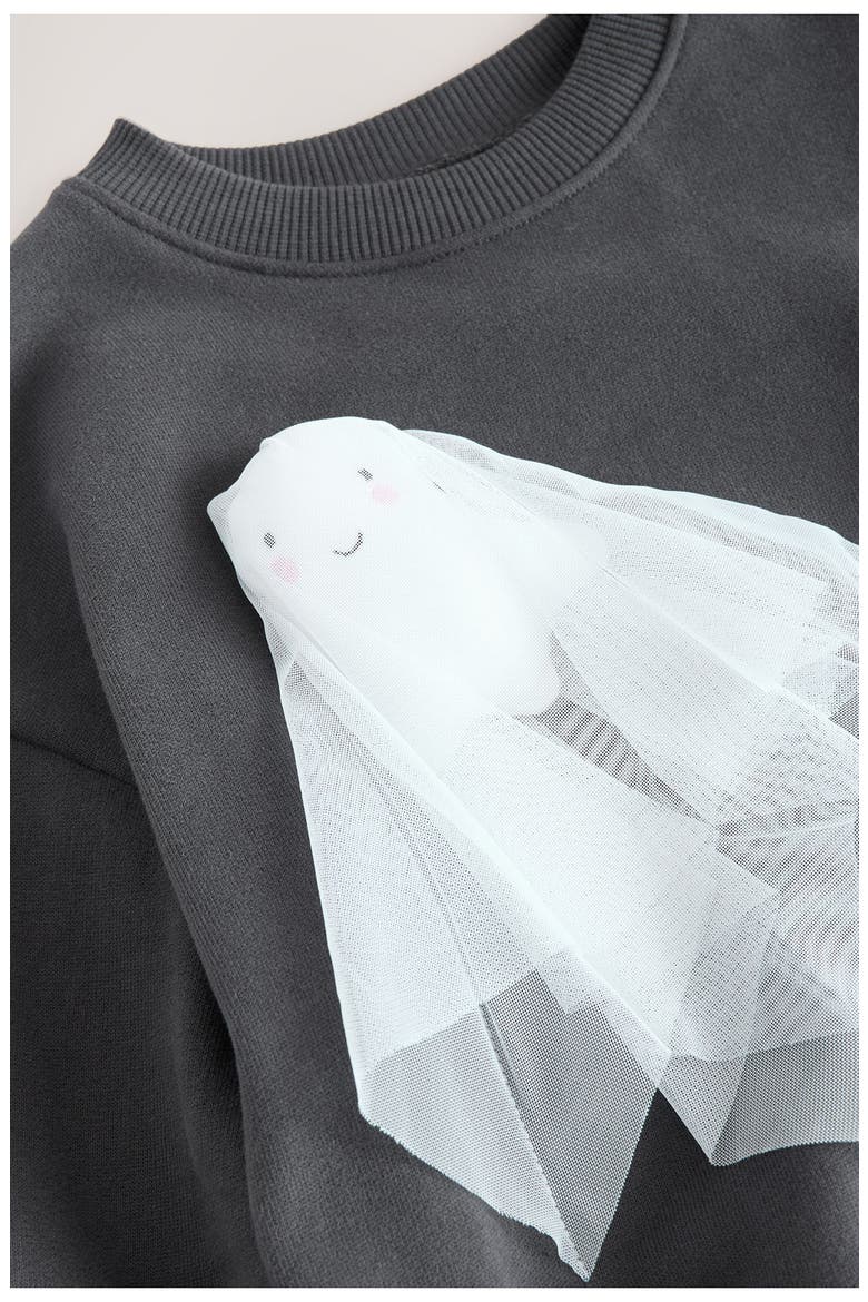 Kids' Halloween Ghost Appliqué Sweatshirt, Alternate, color, BLACK