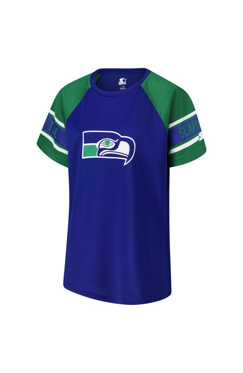 STARTER Women's Starter Royal Seattle Seahawks 1st Rounder Color Block Raglan Top, Alternate, color, 