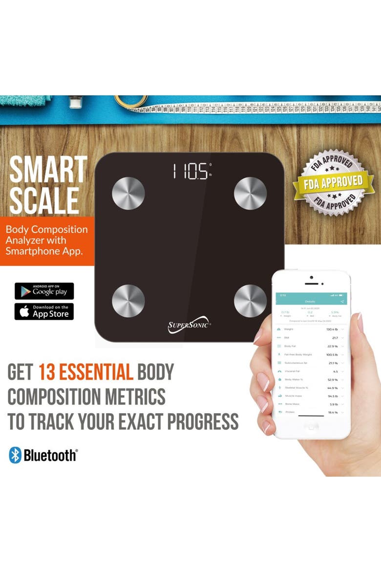 Smart Scale Body Composition Analyzer w/ Smartphone App, Alternate, color, Black