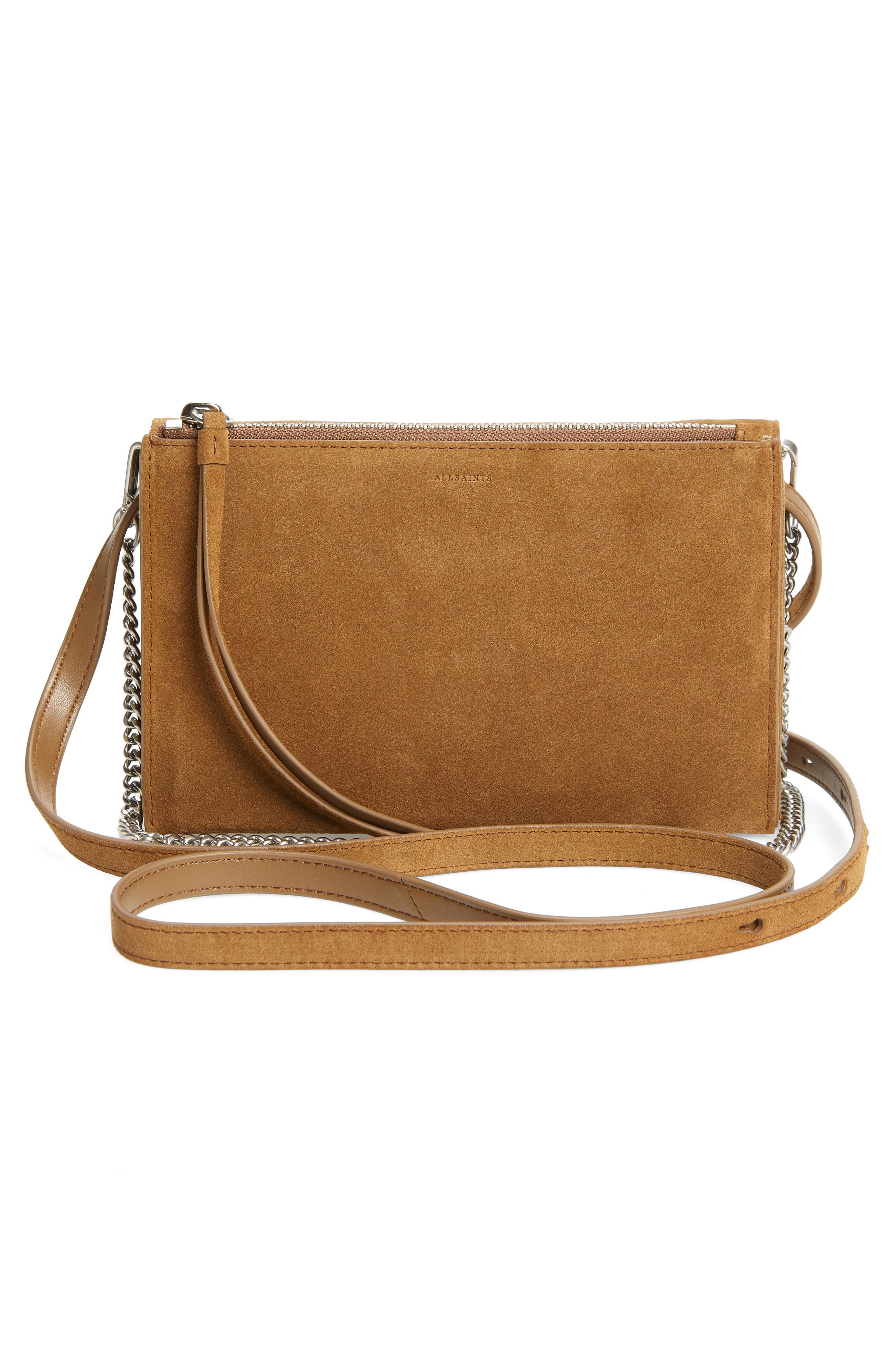 Fetch Leather Chain Crossbody Wallet, Alternate, color, CONKER BROWN