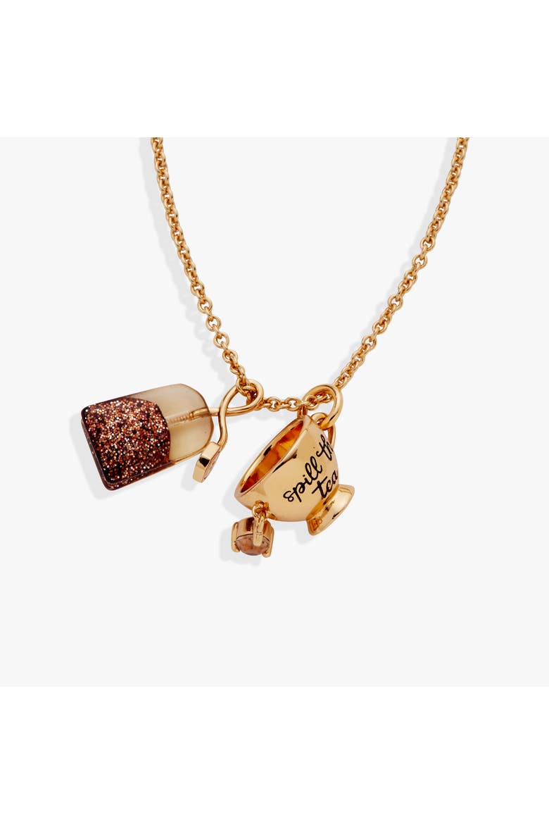 'Spill the Tea' Cup & Tea Bag Charm Pendant Necklace, Alternate, color, Gold