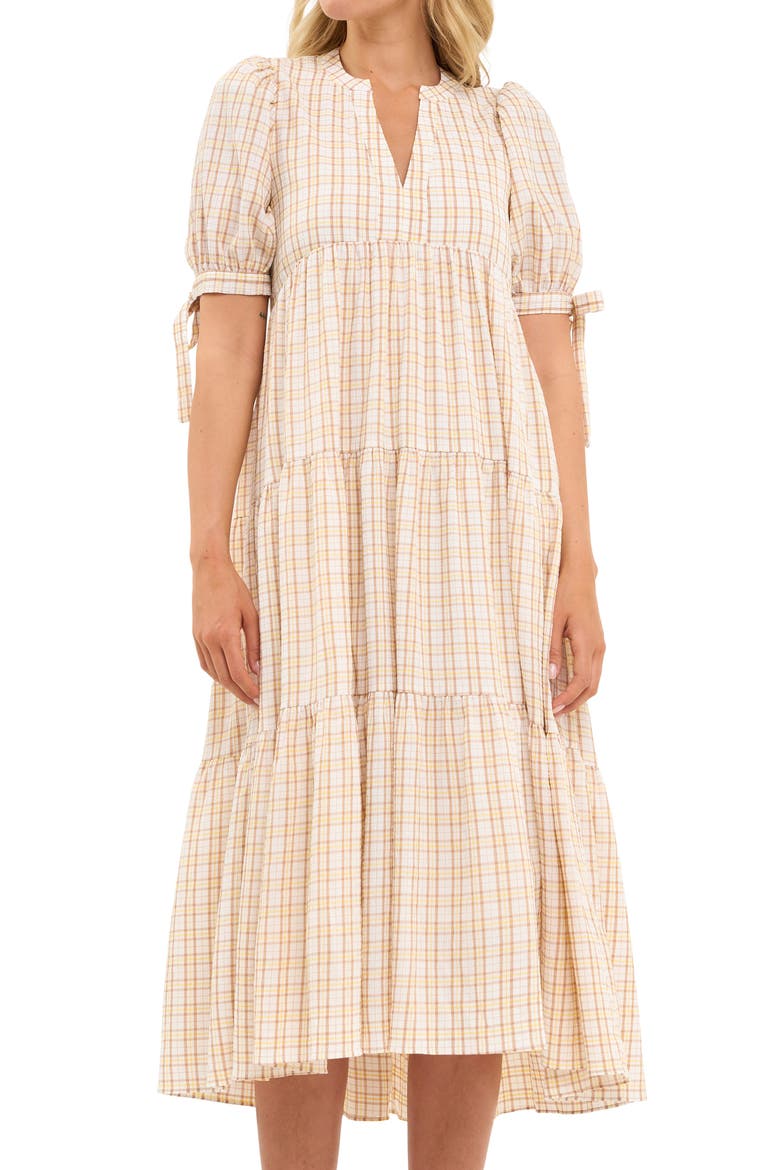 Plaid Tiered Midi Dress, Alternate, color, IVORY MULTI