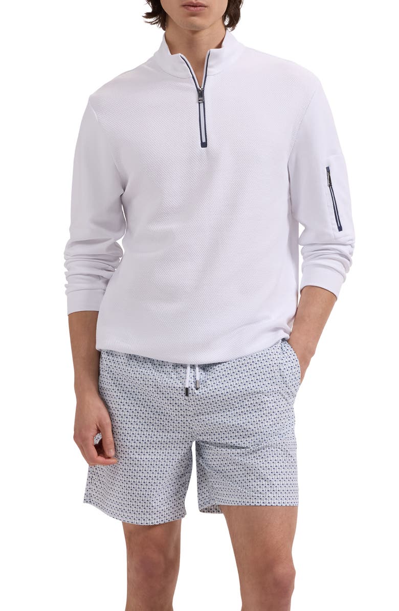 Bugatchi Kai Palm Print Swim Trunks, Main, color, White