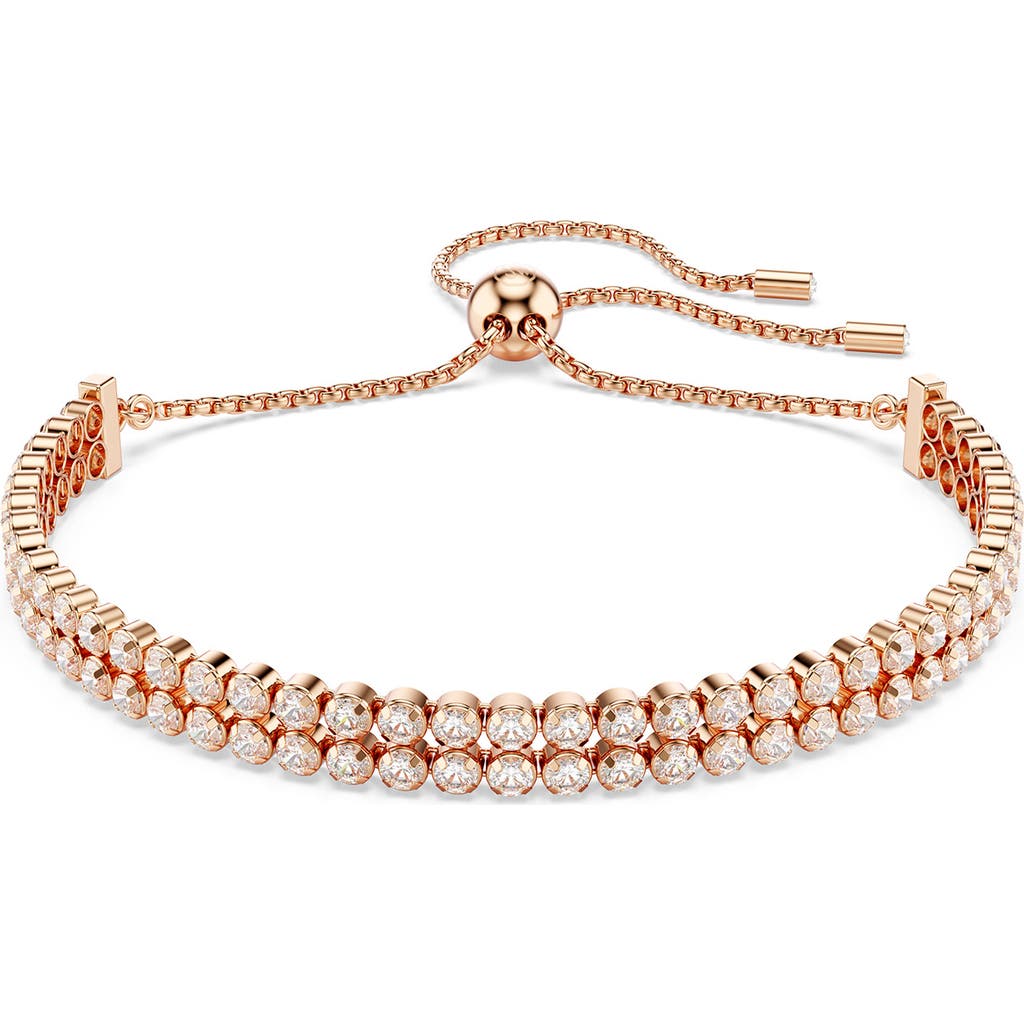 Swarovski Matrix Crystal Double Row Slider Bracelet In Rose Gold/white