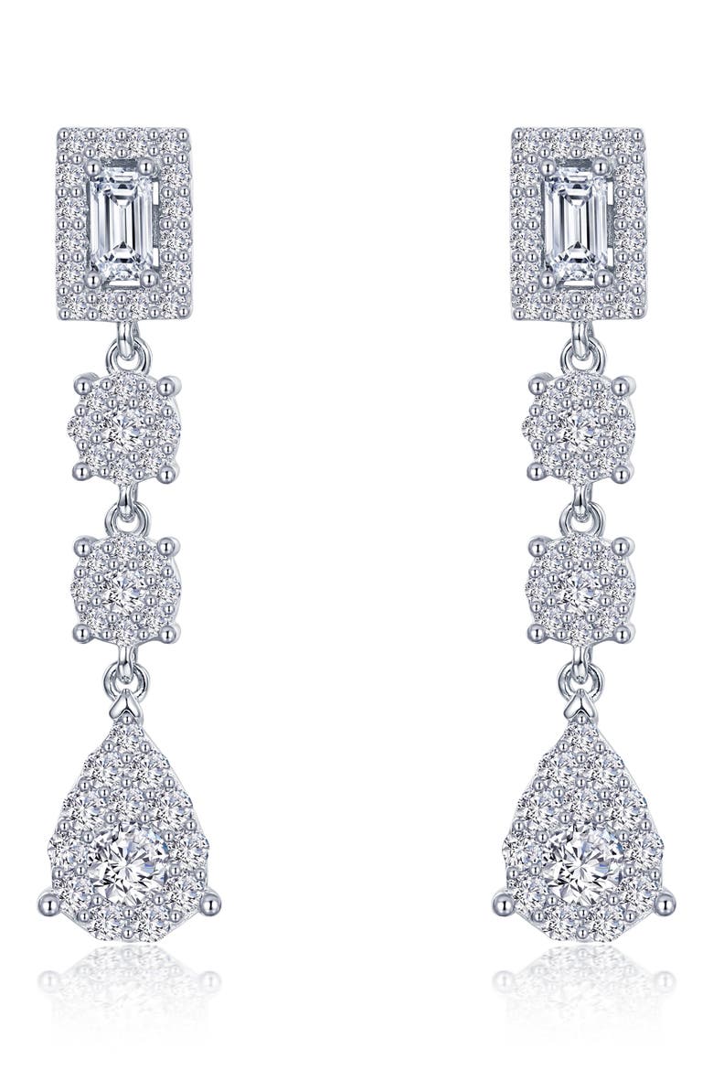 Simulated Diamond Halo Linear Drop Earrings, Main, color, SILVER