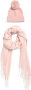 Vince Camuto Chevron Wrap Scarf & Faux Fur Pompom Beanie Set