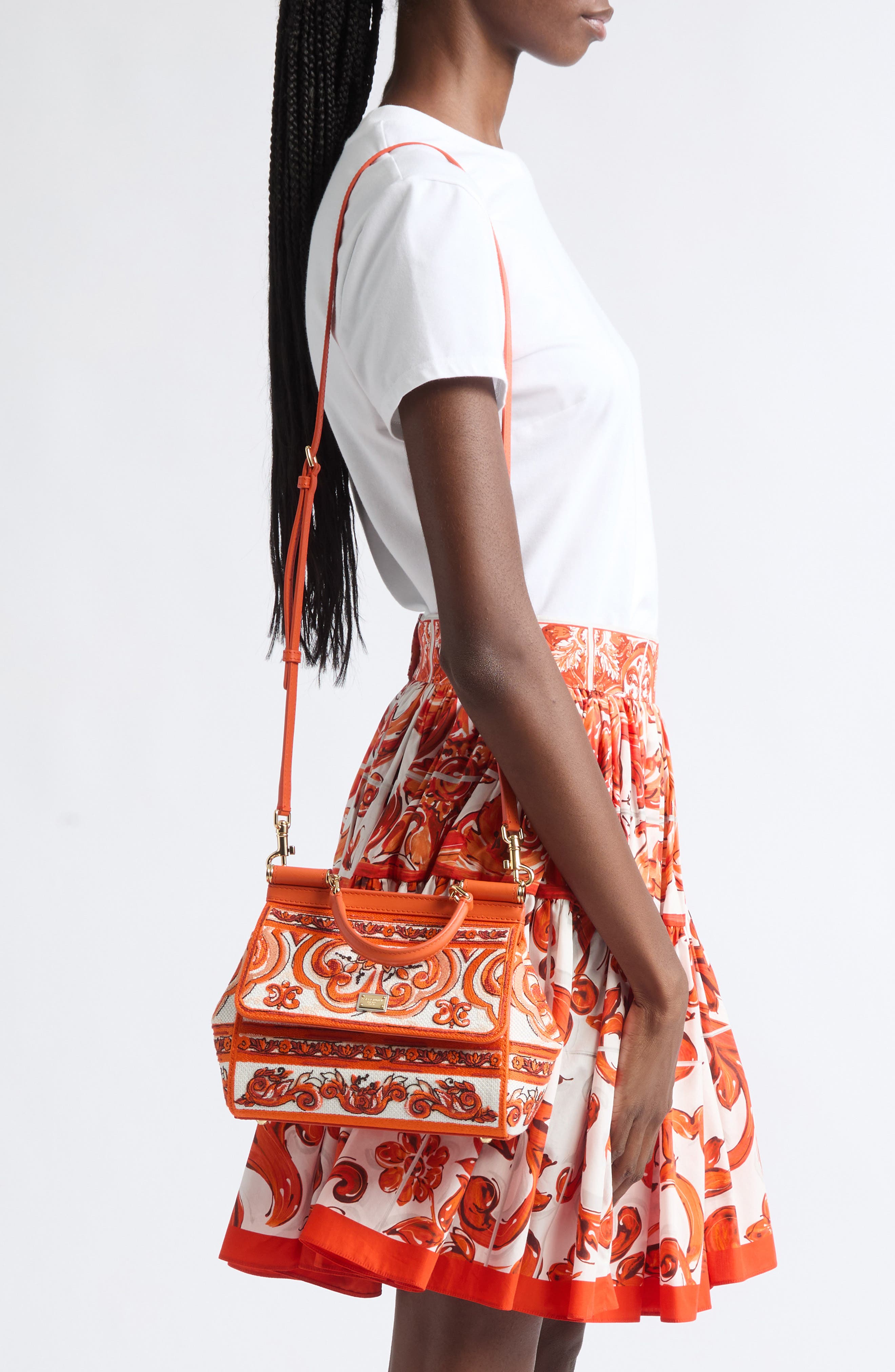Small Sicily Majolica Embroidered Top Handle Bag, Alternate, color, 81166 ORANGE
