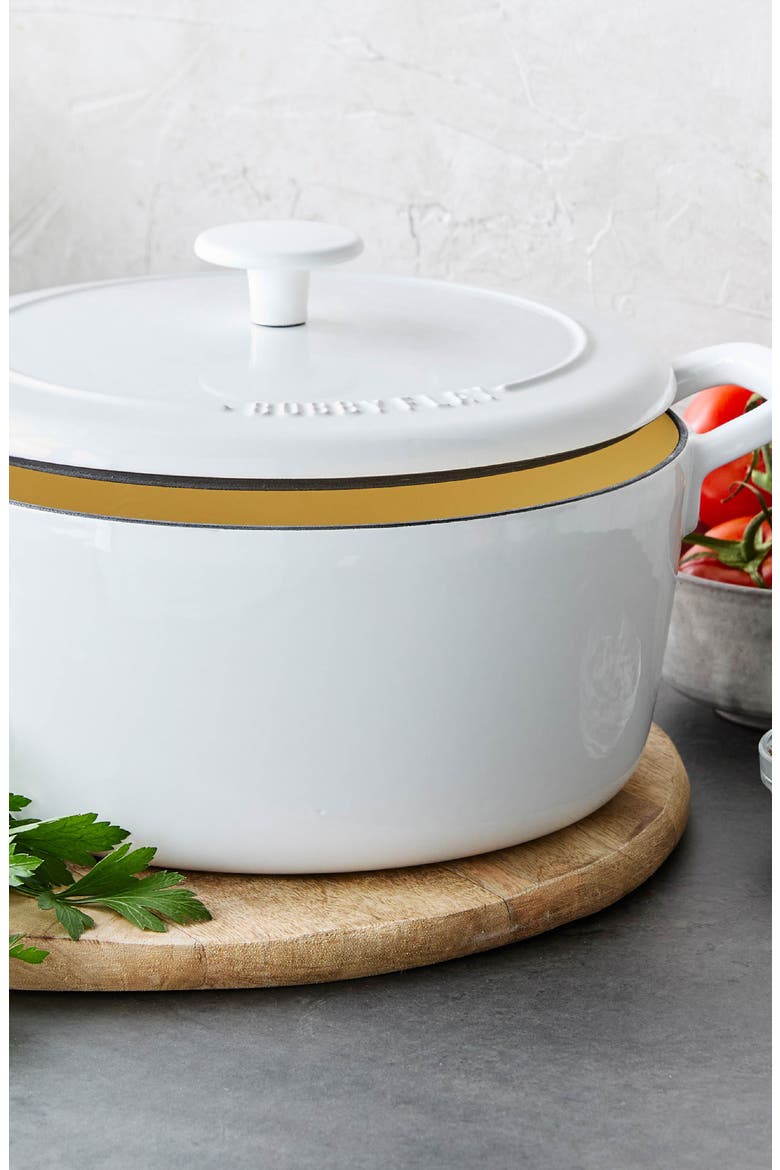 x Bobby Flay 5.5-Quart Enameled Cast Iron Dutch Oven, Alternate, color, CREAM