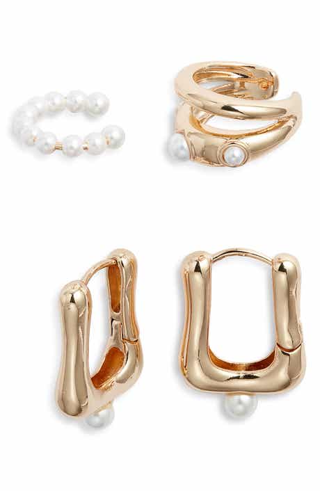 Open Edit Set of 4 Cultured Pearl Ear Cuffs & Hoop Earrings