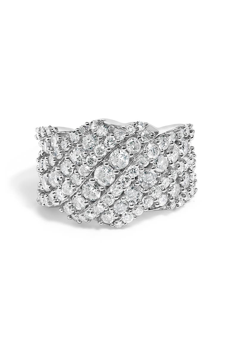 10K Gold 3.00 Ctw Diamond Multi Row Cluster Band Ring, Main, color, White Gold