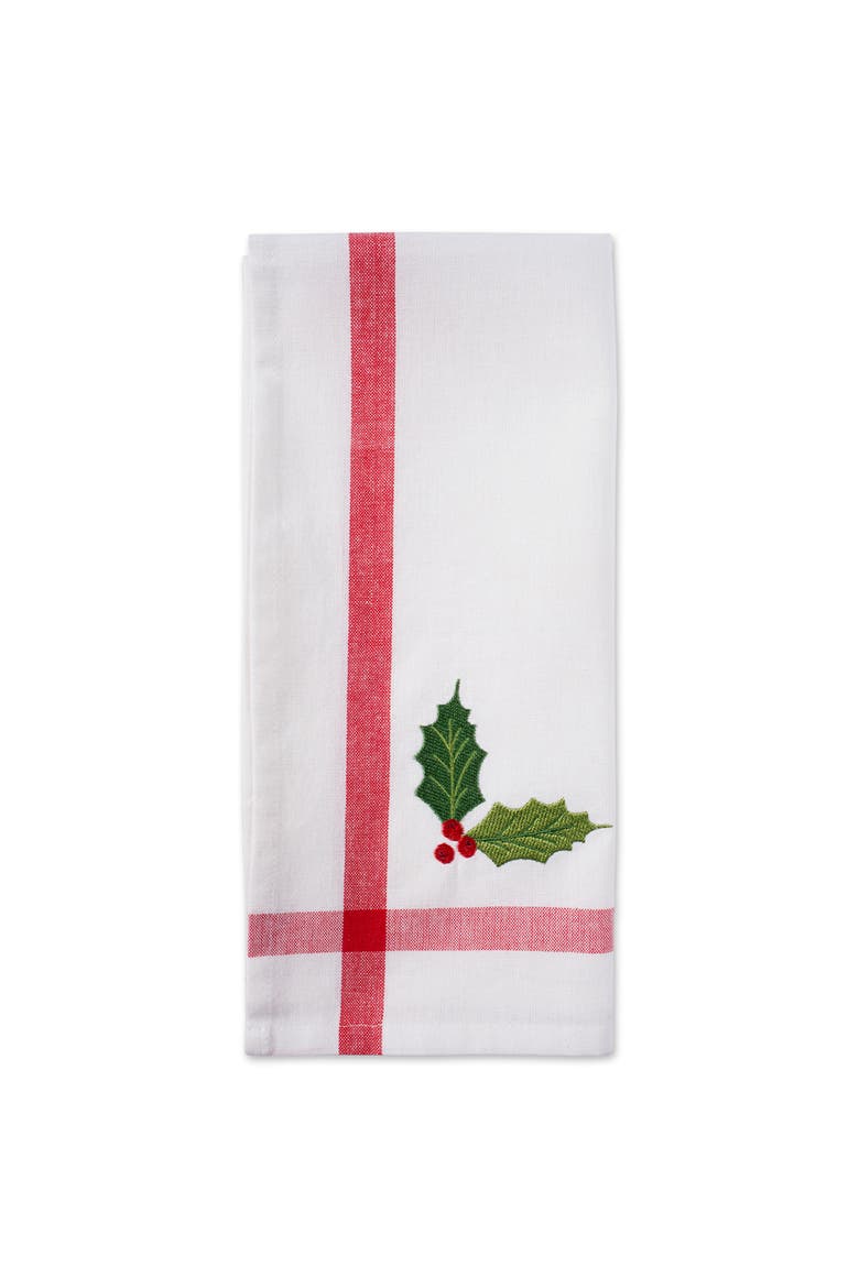 Holly & Mistletoe Holiday Embroidered Dishtowel Set/2, Alternate, color, Red/White Stripe