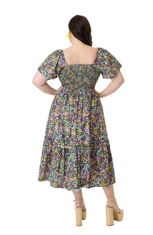 Unique Vintage Plus Size Smocked Bodice Midi Dress In Purple
