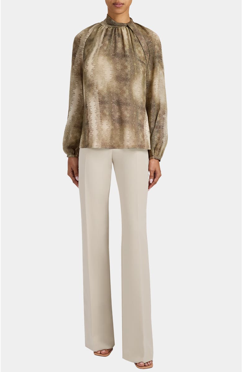 Santorelli Dakota Mock Neck Printed Blouse with Long Lantern Sleeves, Alternate, color, Sahara