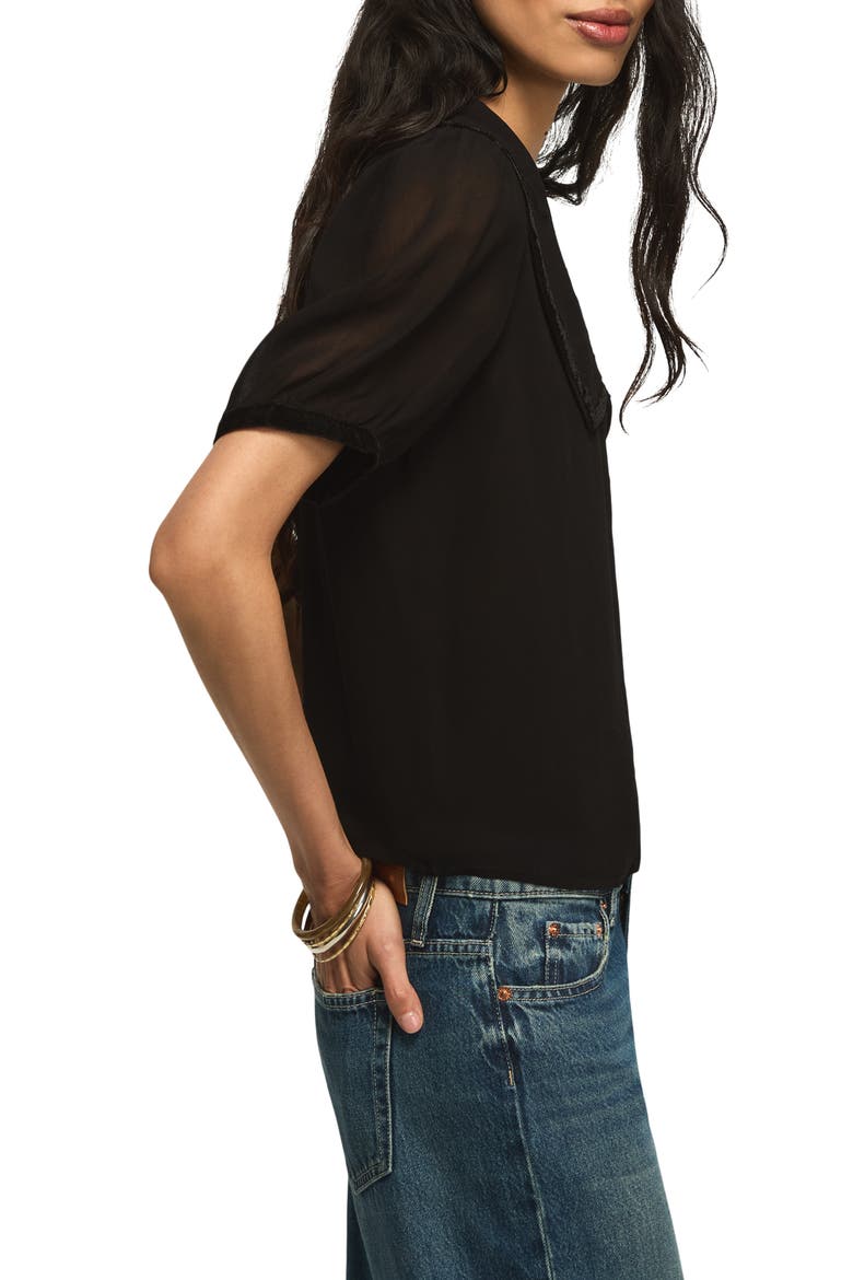 Velvet Trim Peter Pan Collar Blouse, Alternate, color, CAVIAR