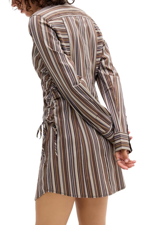 Bdg Urban Outfitters Side Ruched Long Sleeve Shirtdress In Brown