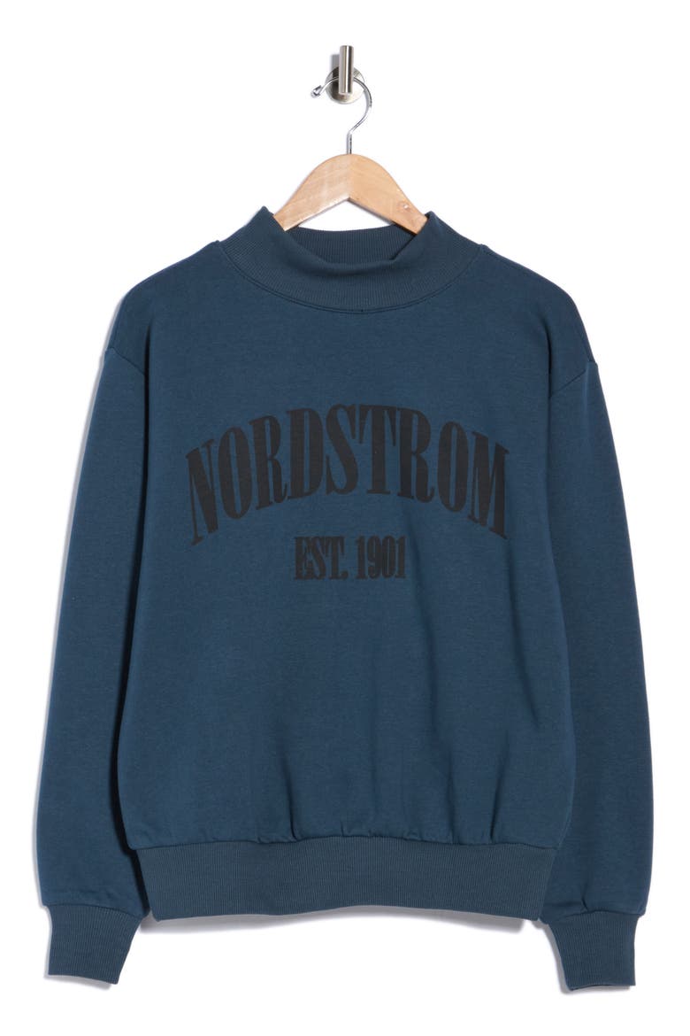 Graphic Mock Neck Fleece Sweatshirt, Alternate, color, NAVY MIDNIGHT NORDSTROM