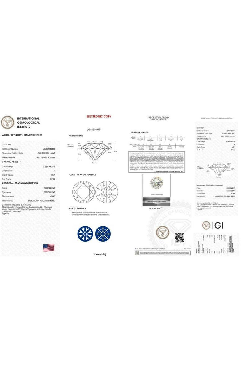 Bliss Diamond 3.10Ct Round Solitaire 3-Prong Certified Diamond Pendant Gold H/VS1 Lab Grown, Alternate, color, 14K Yellow Gold