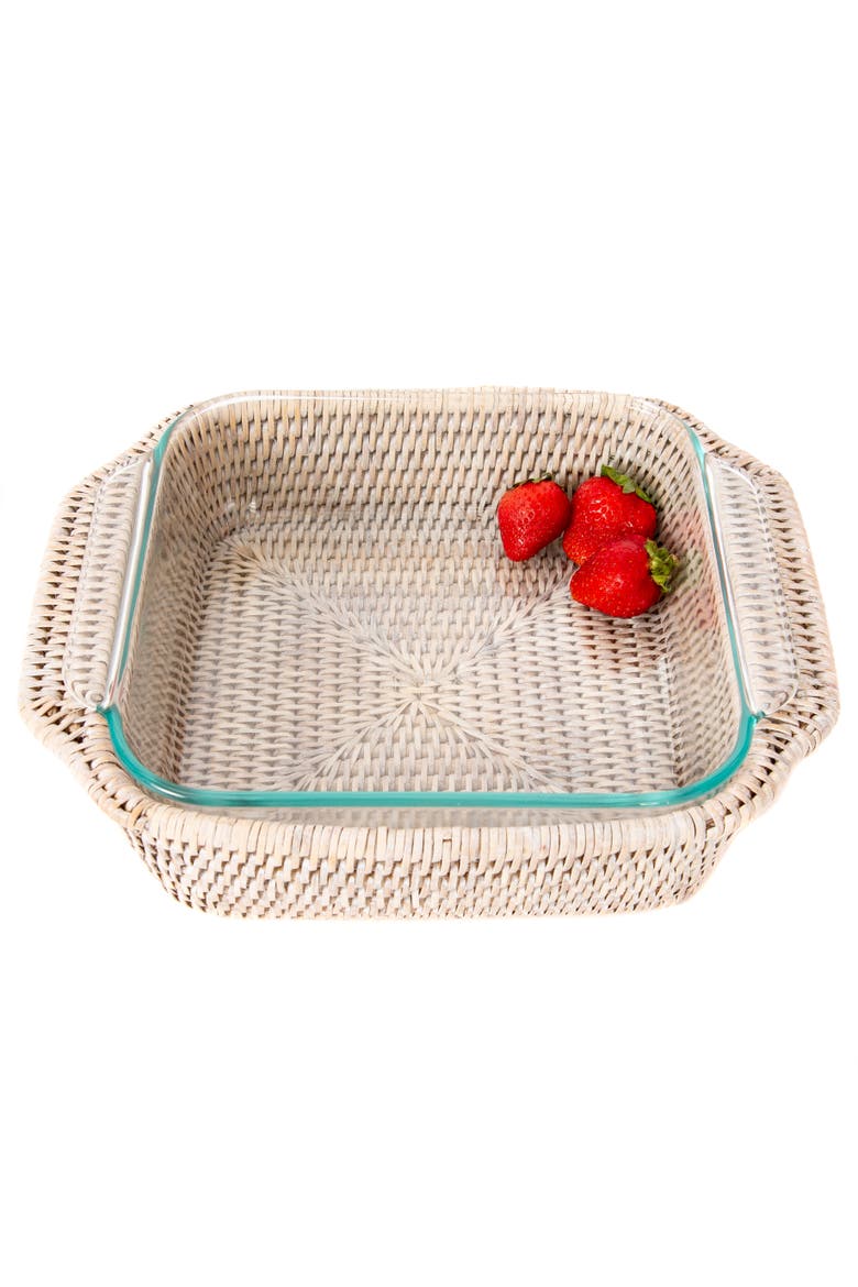 Artifacts Rattan Square Baker Basket, with Pyrex, Alternate, color, White Wash