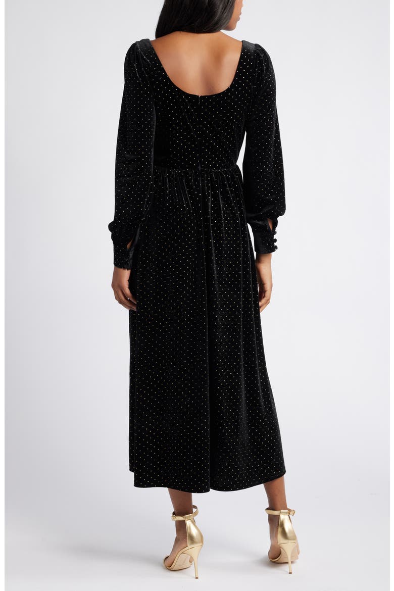 Metallic Long Sleeve Velvet Maxi Dress, Alternate, color, BLACK