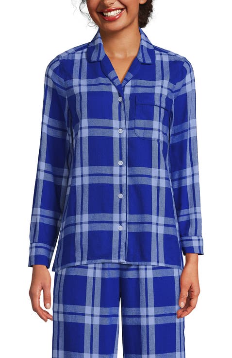 Long Sleeve Print Flannel Pajama Top
