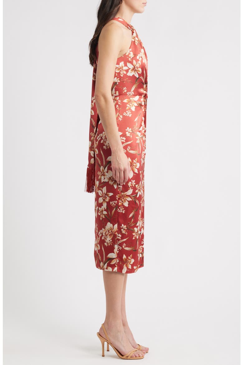 Floral Center Twist Sheath Midi Dress, Alternate, color, RUST